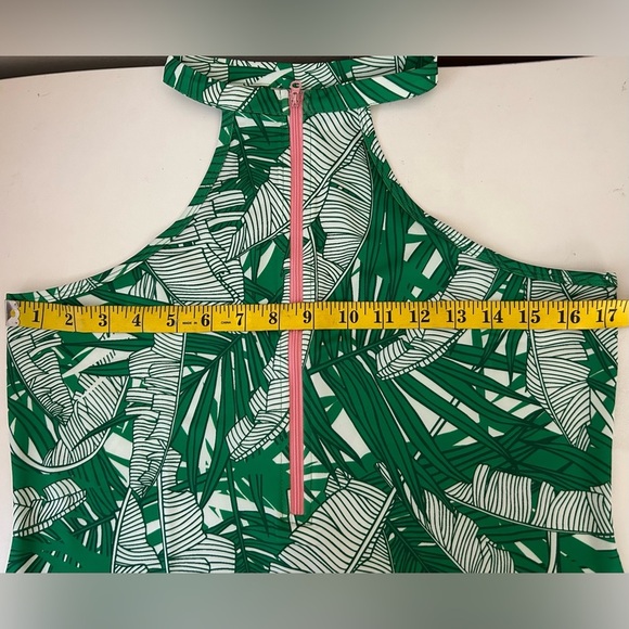 NWOT IVY STOREHOUSE ONE PIECE BATHING SUIT TROPICAL PRINT GREEN/PINK ZIP Sz. L. - Picture 3 of 7